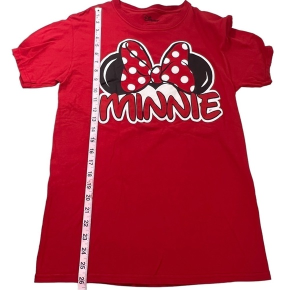 Disney Minnie Mouse Spell Out Polka Dot Bow Ears Red T-Shirt Woman’s size Small - Picture 6 of 6